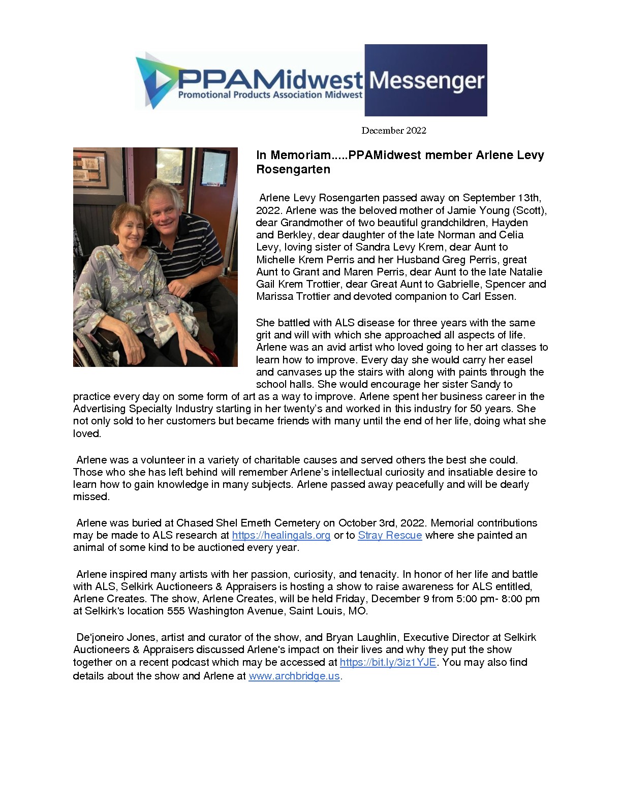 In Memoriam…..PPAMidwest member Arlene Levy Rosengarten